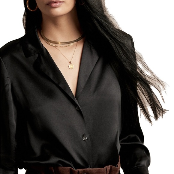 Banana Republic Tops - Banana Republic Black Silk Resort Button Down Shirt Blouse